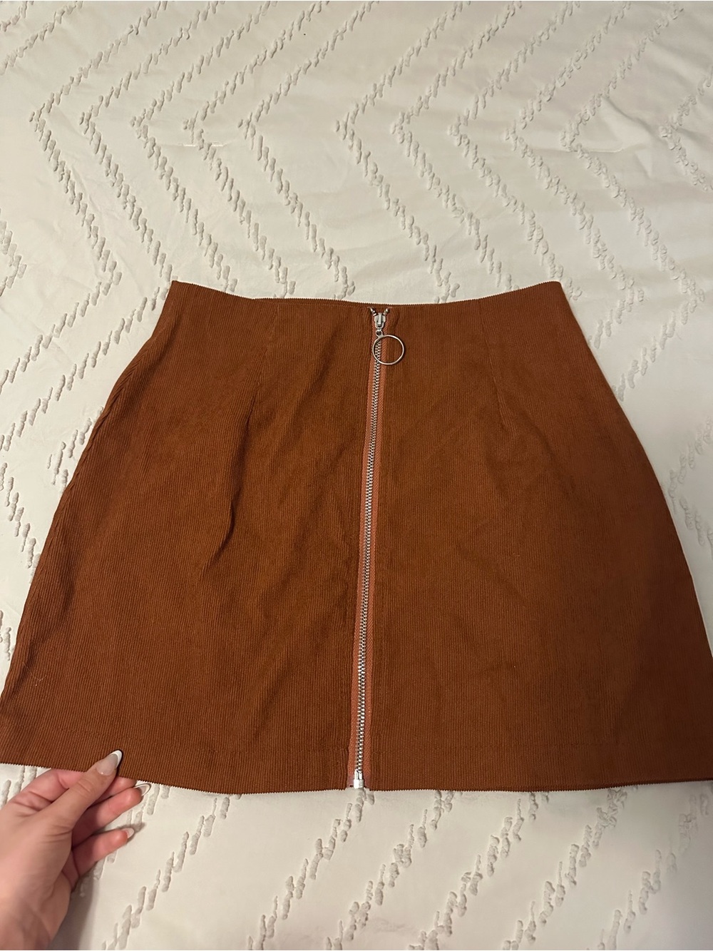 Women’s Rust Brown Mini Skirt with Silver Front Zip